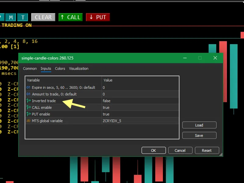 Binary tradng based on candle colors