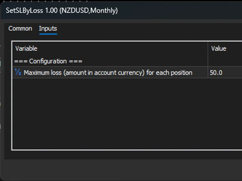 Set SL By Loss — set Stop Loss on all open positions by target loss amount Script MT5