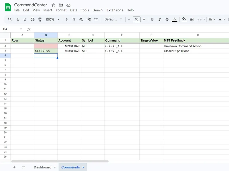 KSQ Command Center Remote Google Sheets Trade Manager expert MT5