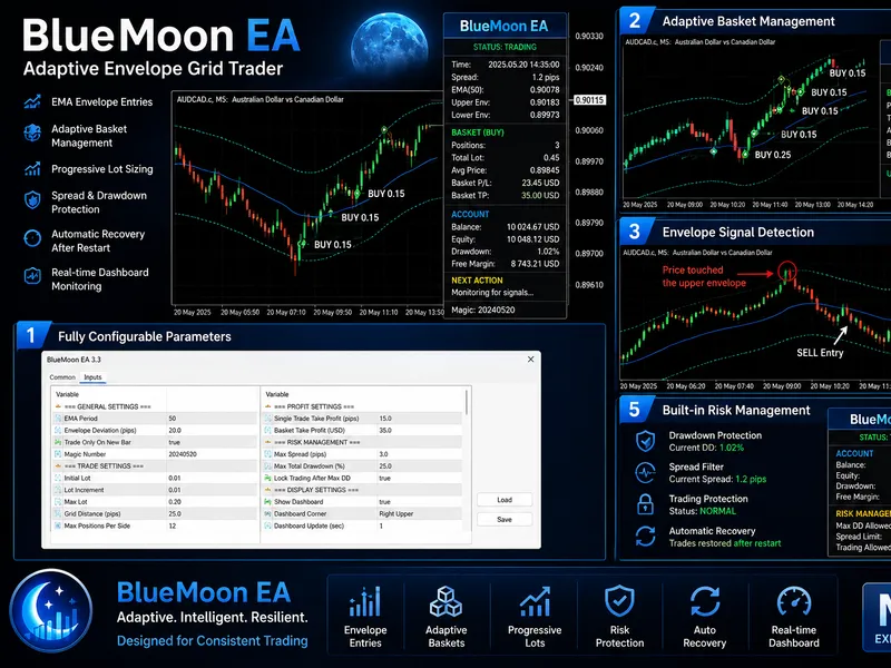 Blue Moon EA: Advanced EMA Envelope Trading for MT5 expert MT5