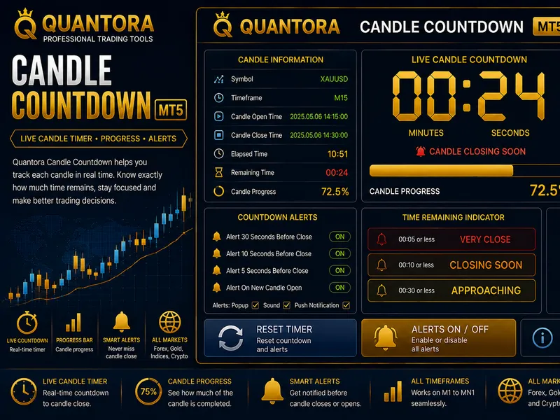 Quantora Candle Countdown MT5: Professional Real-Time Candle Timer indicator MT5