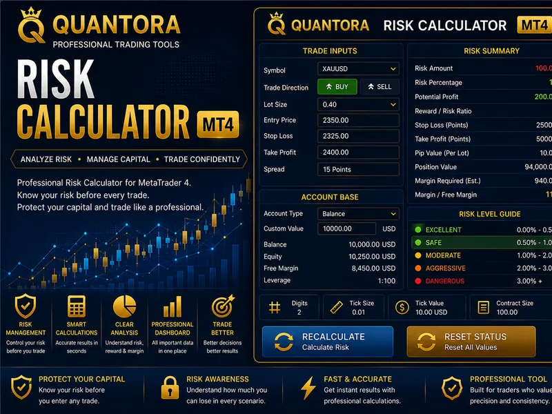 Quantora Risk Calculator MT4: Professional Trade Risk and Reward Analysis expert MT4