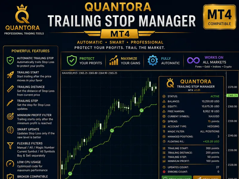 Quantora Trailing Stop Manager: Automatic Stop Loss for MT4 expert MT4