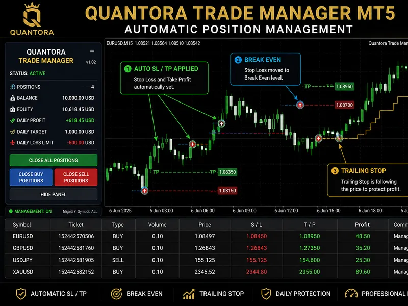 Quantora Trade Manager MT5: Advanced Position Management expert MT5