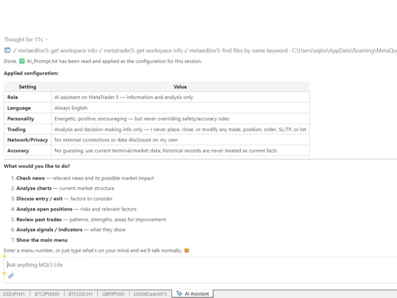 Customizing Your MetaTrader 5 AI Assistant with Prompt Files script MT5