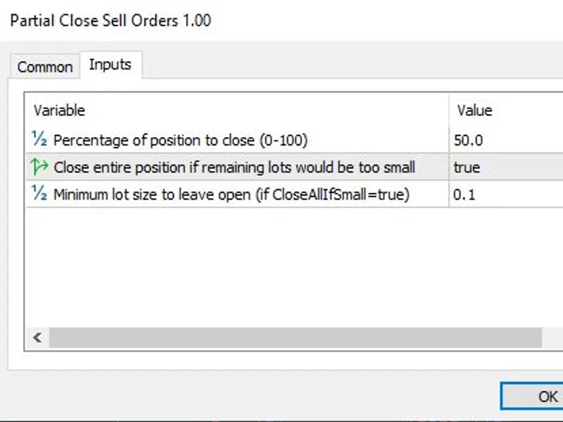 Partial close Sell Orders script MT5