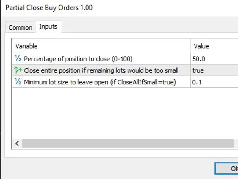 Partial Close Buy Orders script MT5