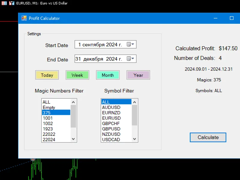 Panel for Calculating History Profit script MT5