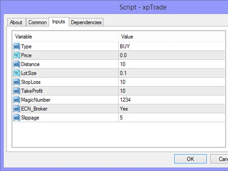 Open a Trade Script script MT4