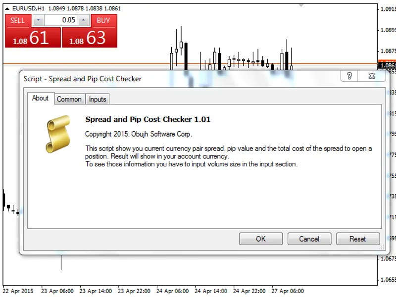Spread and Pip Cost Checker script MT4