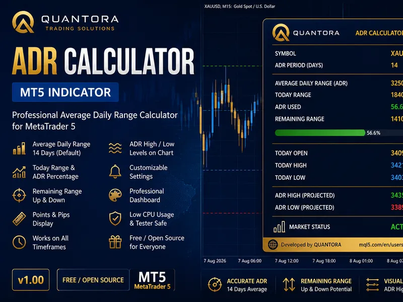 Quantora ADR Calculator MT5 - Professional Average Daily Range Indicator Metatrader 5 indicator