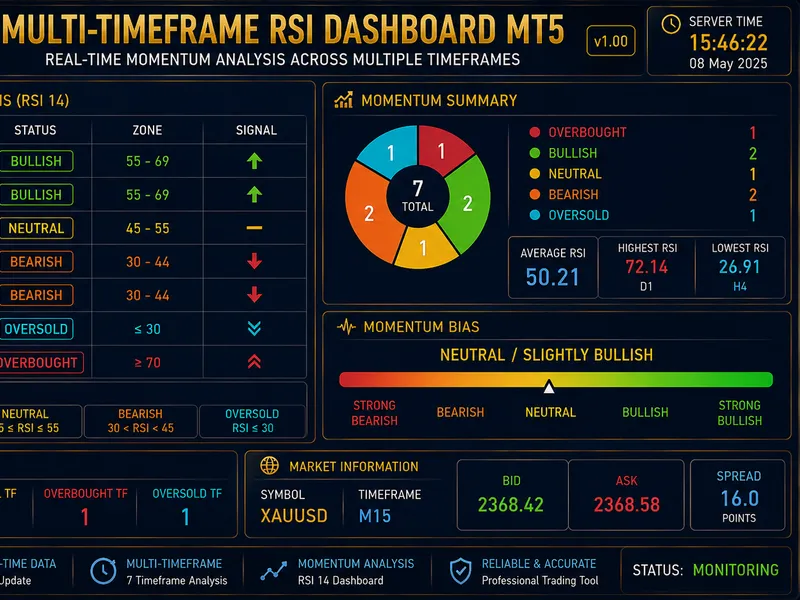 Quantora Multi-Timeframe RSI Dashboard MT5 - Professional RSI Momentum Analysis Metatrader 5 indicator
