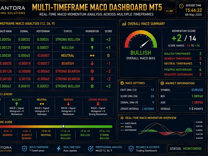 Quantora Multi-Timeframe MACD Dashboard MT5 - Professional Momentum and Trend Analysis Metatrader 5 indicator