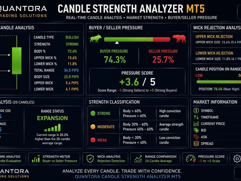 Quantora Candle Strength Analyzer MT5: Price Action and Wick Analysis Metatrader 5 indicator