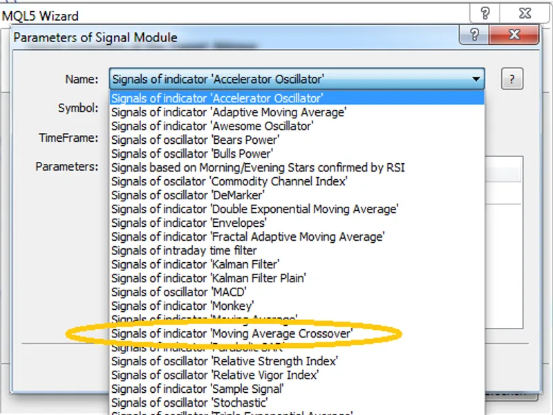 Trading Signal Module - plain MA crossover Signals library MT5